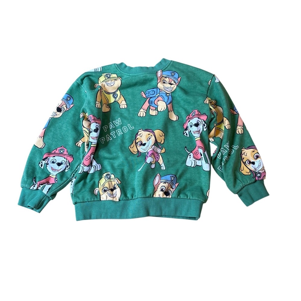 H&M Paw Patrol Sweatshirt Kids Green All Over Character Print SIZE 5/6